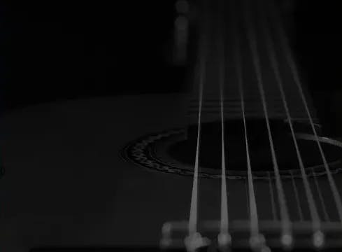close-up of strings on a classical guitar